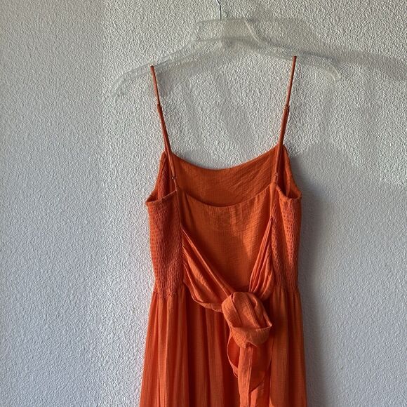 Lush Women's Maxi Dress Tie Back Size Small Orange Adjustable Straps Tiered Boho - Picture 7 of 13